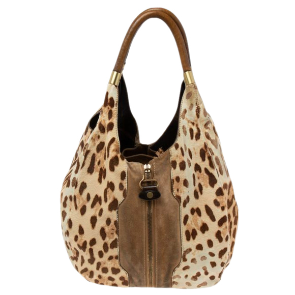 Jimmy Choo Handbags - JIMMY CHOO Beige/Brown Leopard Print Calf Hair and Suede Mandah Expandable Hobo